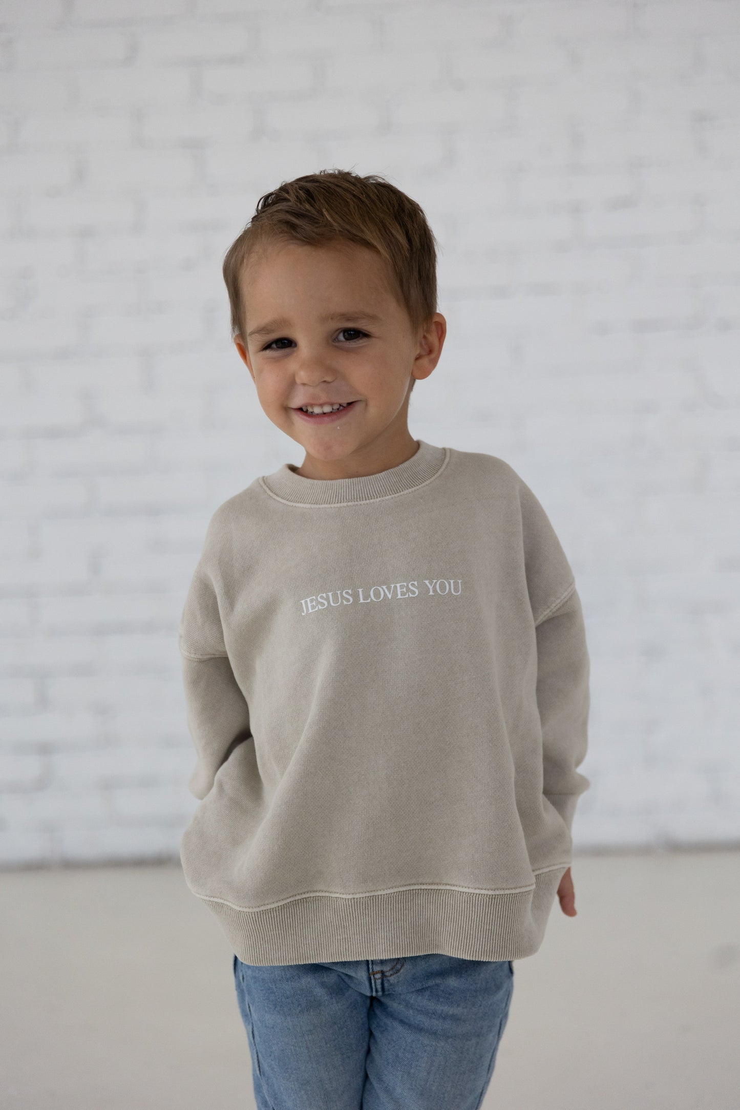 Jesus Loves You Crewneck in Beige