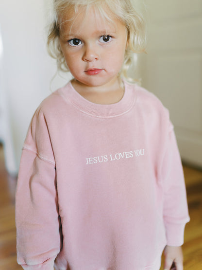 Jesus Loves You Crewneck in Dusty Rose