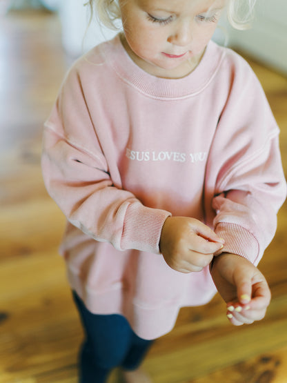 Jesus Loves You Crewneck in Dusty Rose