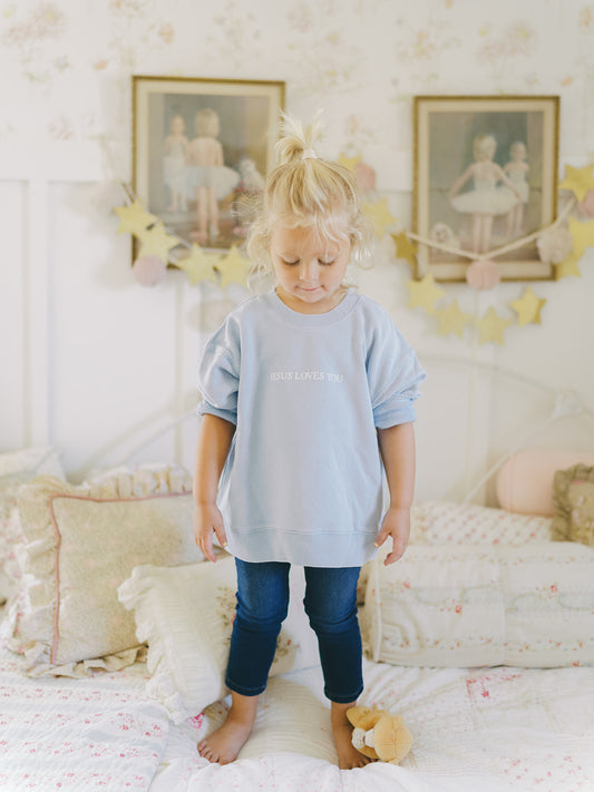 Jesus Loves You Crewneck in Vintage Blue