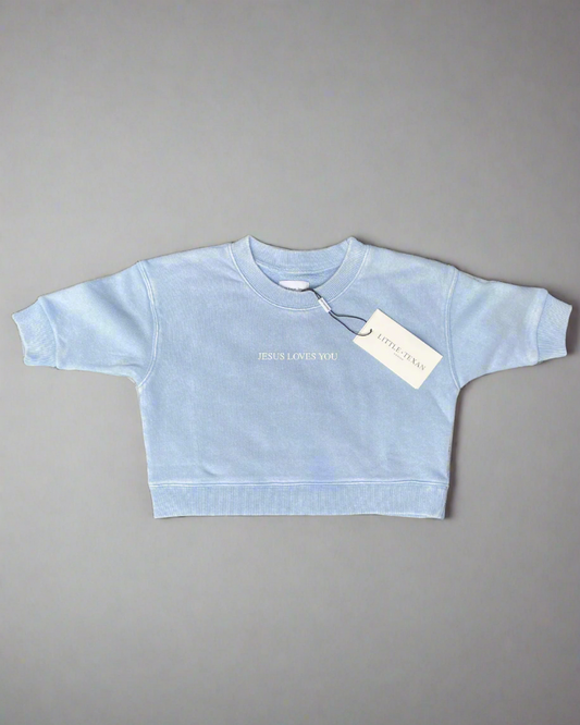 Jesus Loves You Crewneck in Vintage Blue